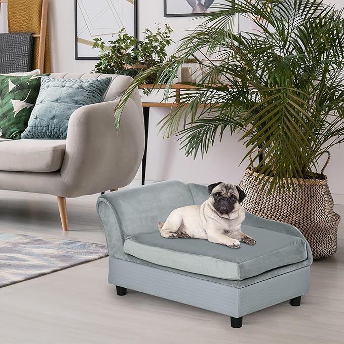 PawHut Luxury Fancy Dog Bed for Small Dogs with Hidden Storage, Small Dog Couch with Soft 3" Foam, Dog Sofa Bed, Cushy Dog Bed, Modern Pet Furniture for Puppies and Little Breeds, Gray