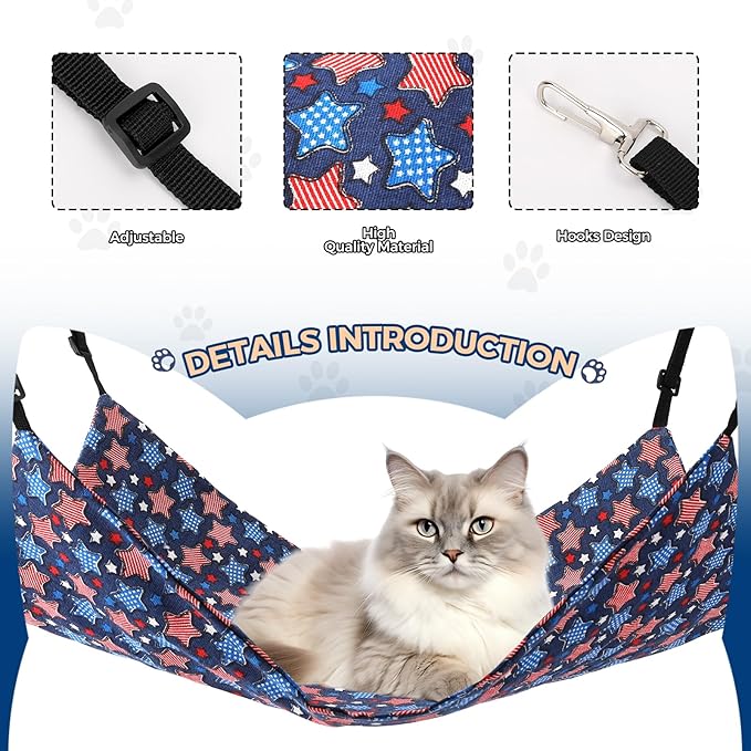 Cat Hammock for Cage Hanging Reversible,2Pack Pet Hammock Bed Adjustable,Soft Sleeping Hammock for Cats,Ferret,Puppy,Rabbits,Small Animals Star (M, Stars)