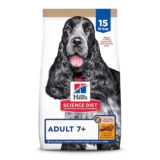 Hill's Science Diet Adult 7+, Senior Adult 7+ Premium Nutrition, Dry Dog Food, No Corn, Wheat, Soy Chicken & Brown Rice, 15 lb Bag