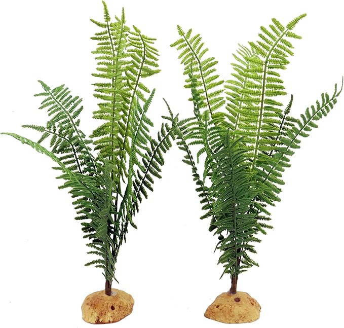 Fake Fern Plants, Reptile Plastic Terrarium Decor, Reptiles Amphibians Tank Accessories for Crested Gecko Leopard Lizard Chameleon