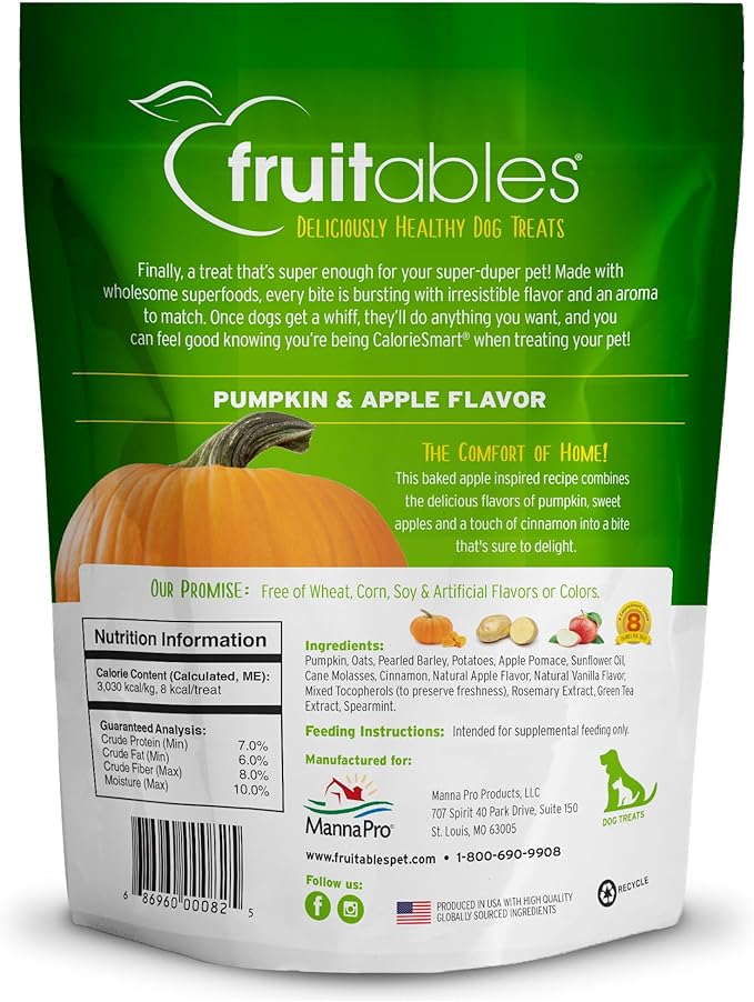 Fruitables Baked Dog Treats – Pumpkin Treats for Dogs – Healthy Low Calorie Treats – Free of Wheat, Corn and Soy – Pumpkin and Apple Dog Treats – 12 Ounces