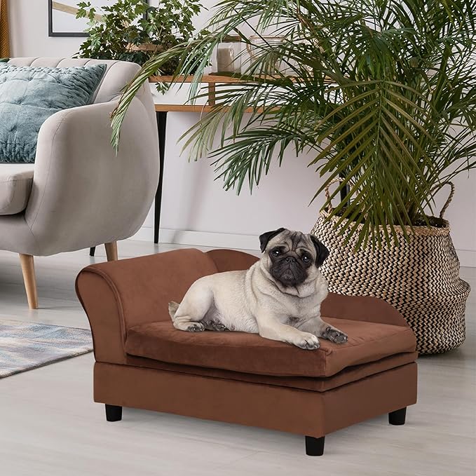 PawHut Luxury Fancy Dog Bed for Small Dogs with Hidden Storage, Small Dog Couch with Soft 3" Foam, Dog Sofa Bed, Cushy Dog Bed, Modern Pet Furniture for Puppies and Little Breeds, Brown