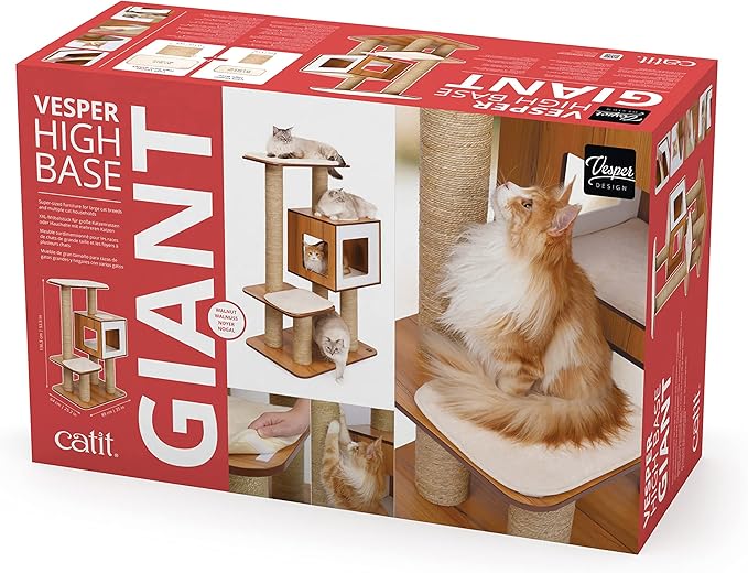 Catit Vesper High Base Giant Cat Tree, Cat Furniture, Walnut