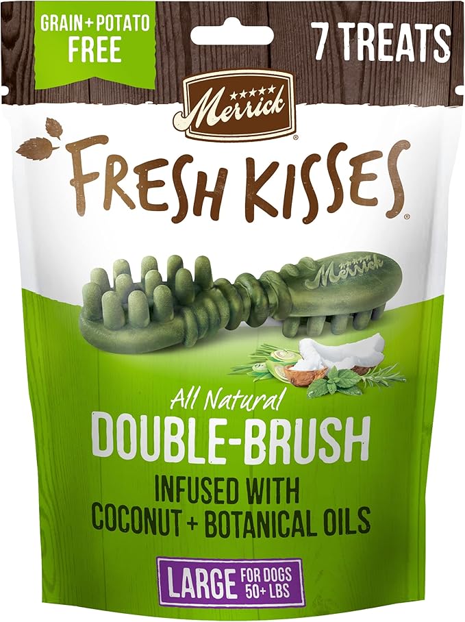 Merrick Fresh Kisses Natural Dental Chews Infused With Coconut And Botanical Oils For Large Dogs Over 50 Lbs - 7 ct. Bag