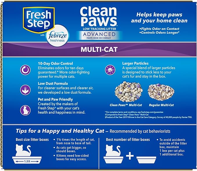 Fresh Step Clean Paws Cat Litter With Febreze Freshness, Advanced Multi-Cat Low-Tracking Clumping Litter With Guaranteed Odor Control, 37 lbs. (2 x 18.5 lb. Box)