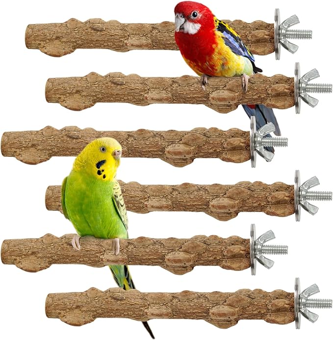 Bird Perches - Natural Wood Stand Branch for Small Birds，Branch Platform Standing Toys Cockatiel Cage Accessories（6PCS