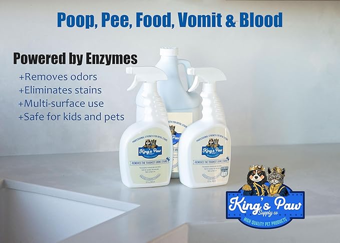 King's Paw Supply Co. Stain & Odor Remover for Strong Odor, 32oz Enzyme Pet Odor Eliminator for Home, Carpet Stain Remover for Cats & Dog Pee, Dog Urine Destroyer, Carpet Cat Stain Spray