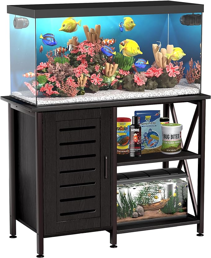 40-50 Gallon Fish Tank Stand, Aquarium Stand with Cabinet Accessories Storage, Heavy Duty Metal Frame, 40.55" L*18.89" W Tabletop, 850LBS Capacity, Black PG02YGB