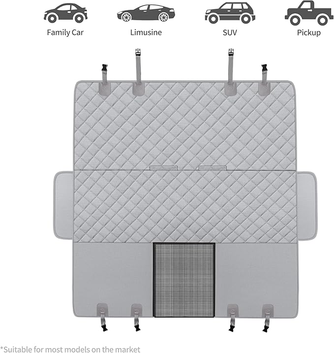 Dog Back Seat Cover Protector for Cars SUV and Trucks with Mesh Window, Scratchproof Nonslip and Waterproof Material(Grey)