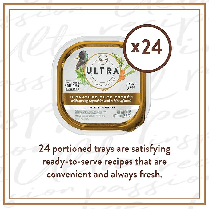 NUTRO ULTRA Grain Free Adult Soft Wet Dog Food Filets in Gravy Signature Duck Entrée With Spring Vegetables and a Hint of Basil, 3.5 oz. Trays, Pack of 24