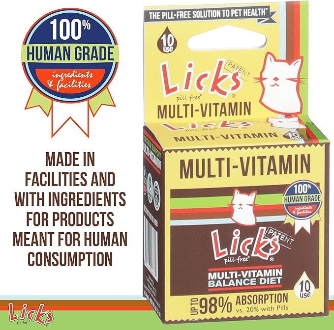 Licks Pill-Free Cat Multivitamin - Cat Supplement with Vitamin C, D, and Calcium - Multivitamin Pet Supplies - Gel Packets - 10 Use