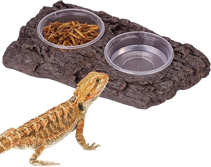 Crested Gecko Feeding Ledge Reptile Feeder Food Dish Double Bowl with 6PCS Feeding Cups Food Water Feeder Crested Gecko Tank Accessories for Lizard Chameleon Pets Leopard Bearded Dragon