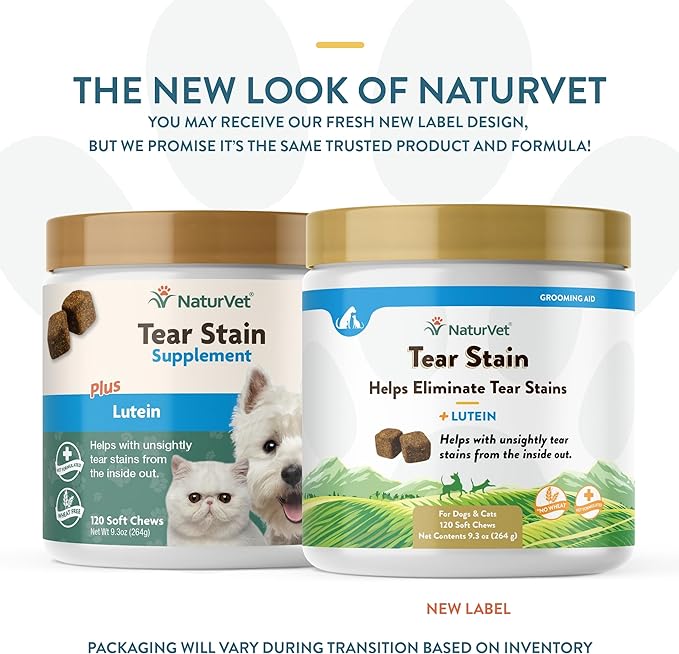 NaturVet Lutein Tear Stain Supplements for Dogs & Cats – Prevents Tear Stains for Dog, Cat Breeds – Includes Oregon Grape Root, Marshmallow Root, Cranberry Extract – 120 Ct.