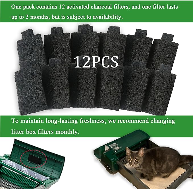 Cat Litter Box Replacement Charcoal Filter Refill Compatible with Pet Zone Cat Litter Box – 12 PCS Activated Carbon Charcoal Filters for Cat Litter Box, Absorbing Odor, Keep Home Fresh