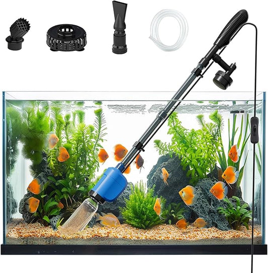 Electric Aquarium Vacuum Gravel Cleaner,32W 6 in 1 Multifunction Automatic Fish Tank Gravel Cleaner Vacuum for Wash Sand & Water Changer