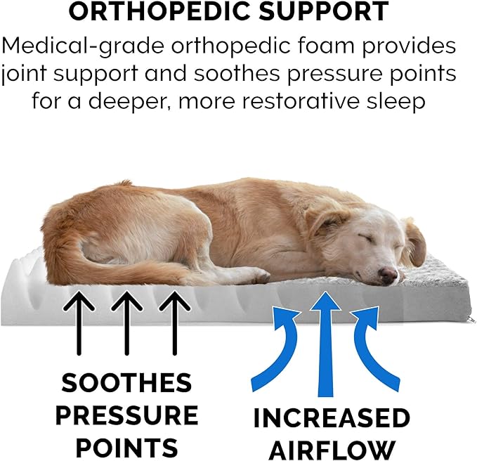 Furhaven Orthopedic Dog Bed for Large/Medium Dogs w/ Removable Washable Cover, For Dogs Up to 55 lbs - Ultra Plush Faux Fur & Suede Mattress - Gray, Large