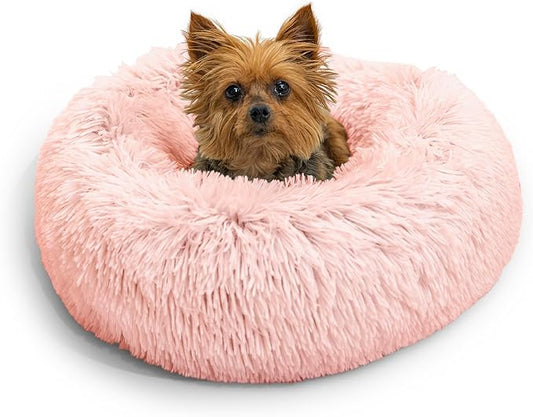 Best Friends by Sheri The Original Calming Donut Cat and Dog Bed in Shag Fur Candy Pink, Extra Small 18"