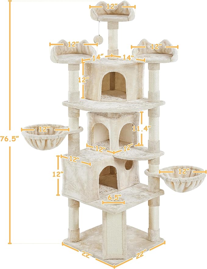 Yaheetech 76.5in Cat Tree Cat Tower with 3 Condos, 3 Cozy Perches, 9 Scratching Posts, 2 Baskets, Dangling Ball, Pet Bed Furniture Activity Center for Indoor Cats and Kittens