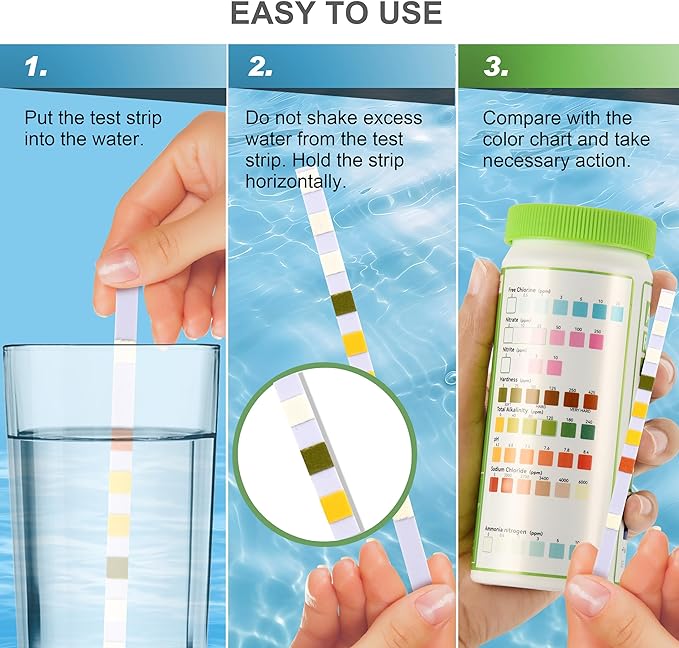 Aquarium Ammonia Test Strips 8-in-1 |100 Strips | Quick & Accurate Water Testing for Freshwater & Saltwater Tanks -Test pH, Carbonate, Alkalinity, Hardness, Chlorine, Nitrite, etc. (K02-100)