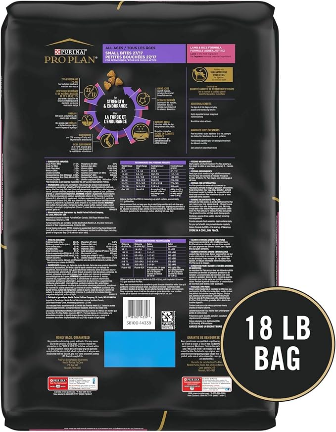 Purina Pro Plan High Protein, Small Bites Dog Food, SPORT 27/17 Lamb & Rice Formula - 18 lb. Bag