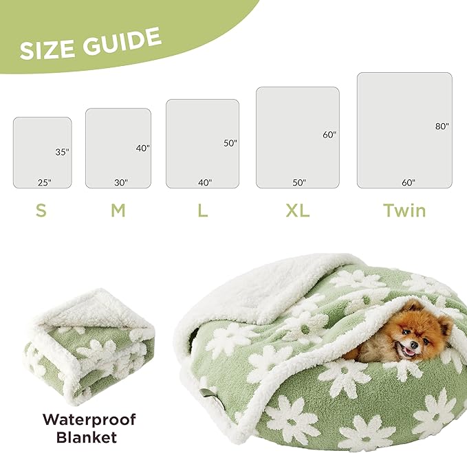 Lesure Waterproof Puppy Blanket for Small Dogs - Washable Double Sided Dog Blankets with Warm Jacquard Shag and Soft Sherpa Fleece, Pet Cat blanket for Couch Protection, 3D Textured Cloud, Green