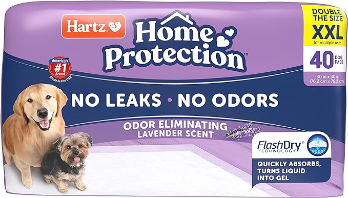 Hartz Home Protection Lavender Scented Dog Pads, XXL 40 count, Super Absorbent & Won't Leak, Odor Eliminating