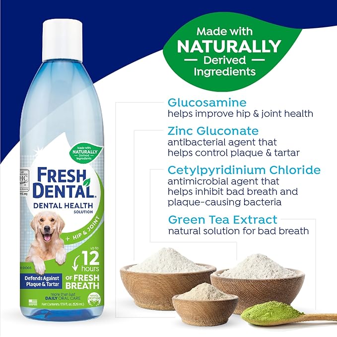 Naturel Promise Fresh Dental Water Additive - Dental Health Solution for Dogs Plus Hip & Joint - Freshens Breath Up to 12 Hours-No Brushing Required-Glucosamine Helps HIPS & Joints-17.9 Fl Oz, 3 Pack