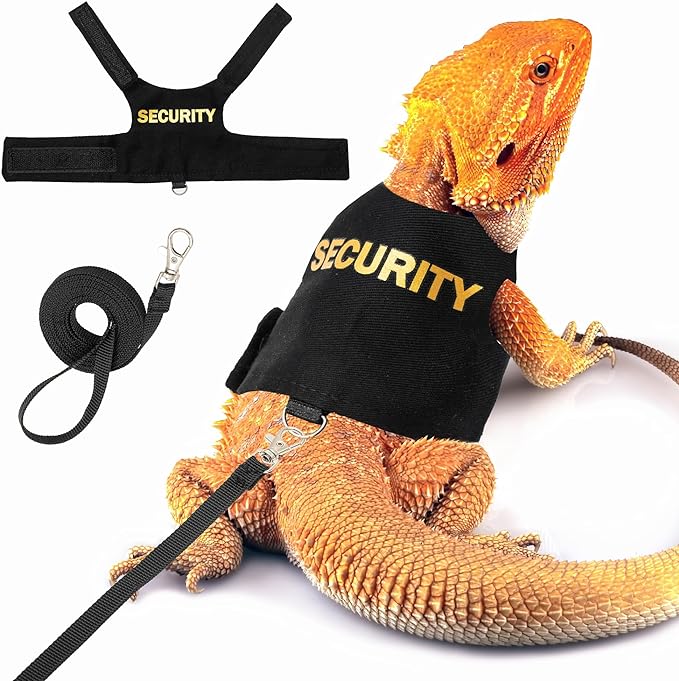 Bearded Dragon Harness and Leash Set - Escape Proof Adjustable Lizard Reptiles Harness with 5 ft Short Leash for Walking Outdoor