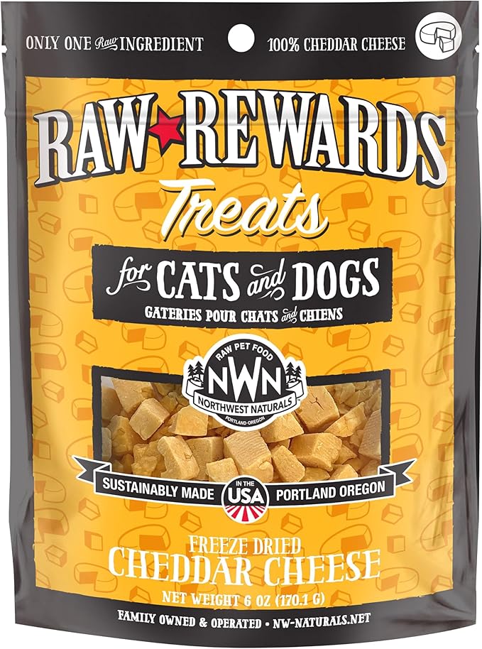 Northwest Naturals Raw Rewards Freeze-Dried Cheddar Cheese Treats for Dogs and Cats - Bite-Sized Pieces - Healthy, 1 Ingredient, Human Grade Pet Food, Natural - 6 Oz (Pack of 3) (Packaging May Vary)