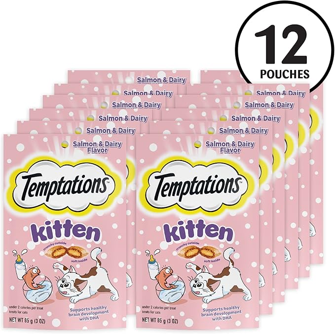 Temptations Kitten Treats, Salmon & Dairy, Crunchy and Soft Treat, 3 oz. (Pack of 12)