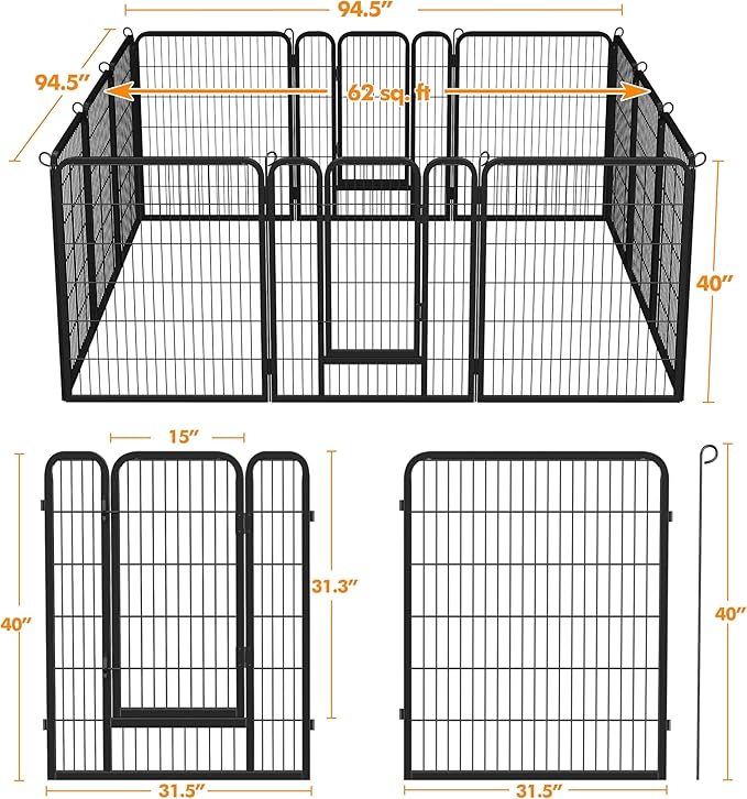 Yaheetech Heavy Duty Extra Wide Dog Playpen, 12 Panels Outdoor Pet Fence for Large/Medium/Small Animals Foldable Puppy Exercise Pen for Garden/Yard/RV/Camping 40 Inch Height x 32 Inch Width