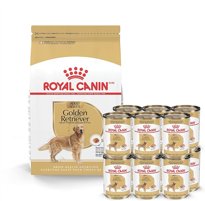 Royal Canin Breed Health Golden Retriever Adult Dry Dog Food, 30 lb bag Breed Health Golden Retriever Loaf in Sauce Canned Dog Food, 13.5 oz can (12-count)