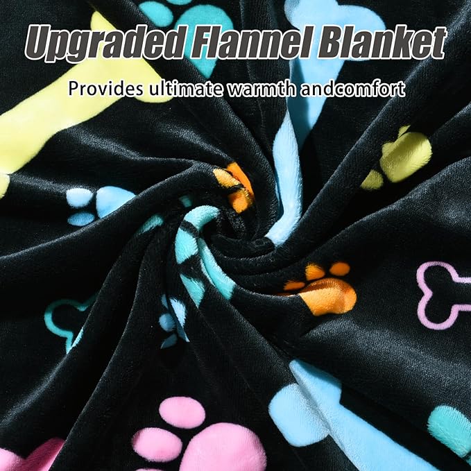 Dog Blankets for Dogs, 3 Pack Large Blanket Medium Blanket Dog Cat Soft Fuzzy Blankets Washable,Comfort Flannel,Fuzzy Soft Blankets for Dogs,Pet Blanket,Reversible Print,41 x 31 inch，Black