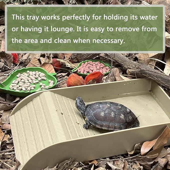 Tortoise Feeding Dish with Ramp and Basking-Platform - Leaf Tortoise Water Food Bowls, Reptile Water Dish Amphibians Habitat, Reptile Water Bowl Fit for Amphibians with Forcep Cleaning Clip