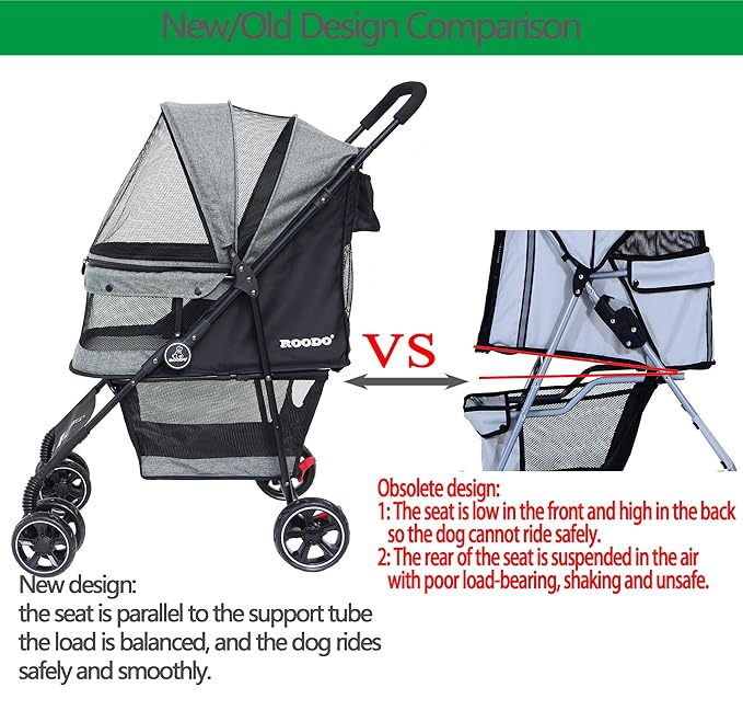 ROODO Dog Stroller 4 Wheel Pet Stroller Cat Stroller Lightweight Foldable Portable Compact Jogger Pet Gear Amazon Puppy Travel Pet Stroller Suitable for Cats and Dogs up to 30lbs(Cationic ash)