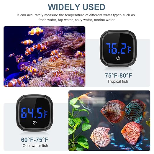 Newest Aquarium Thermometer, Wireless Digital Fish Tank Thermometer, Large LED HD Display, ±0.18°F High Precision, Fahrenheit Tank Temperature Measurement for Fish, Axolotl (Black)