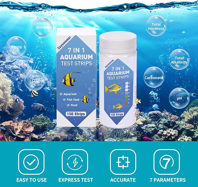 Aquarium Test Strips for Fish Tank: 7-Way 150 Strips Aquarium Water Test Kit Freshwater Testing pH Nitrate