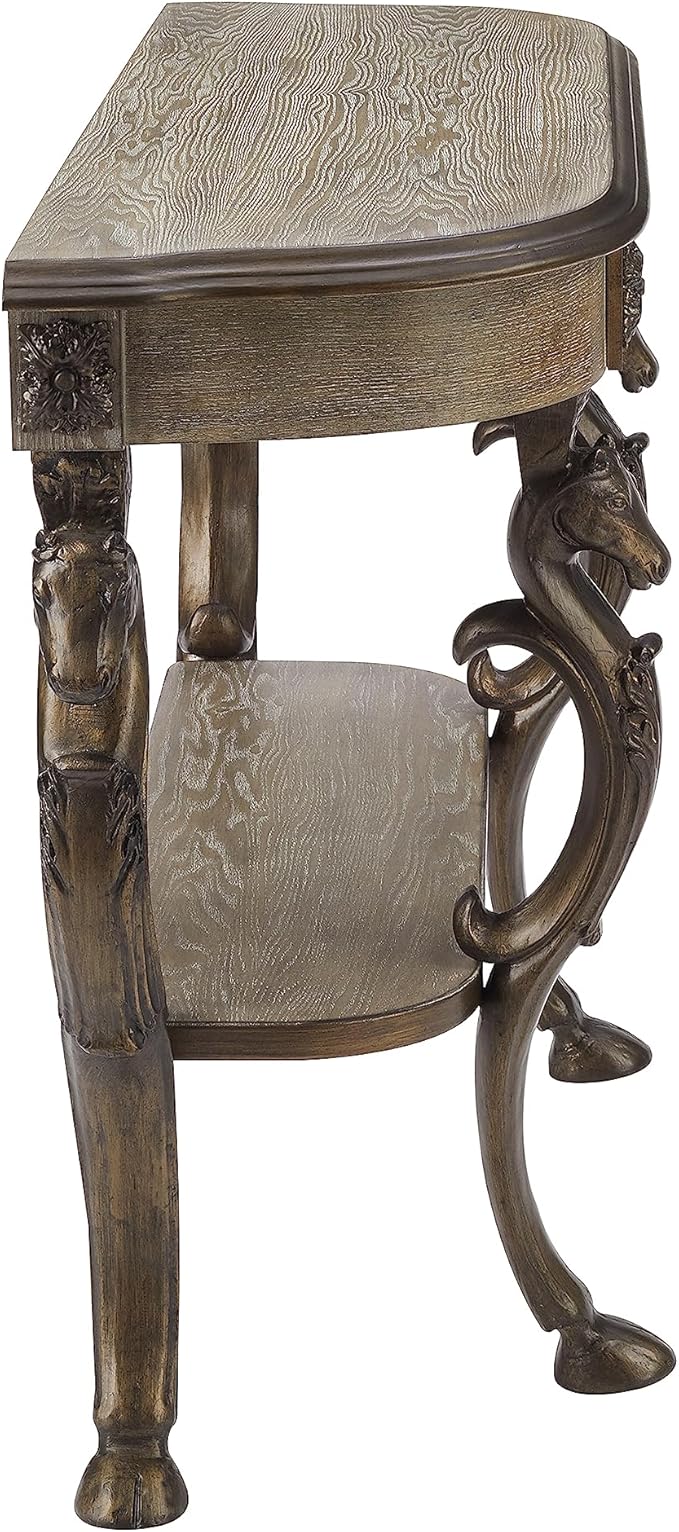 Powell Pewter Flicka Horse Hoof Cast Legs and Distressed Wood Console Table