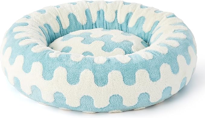 Lesure Donut Small Dog Bed - Round Cat Beds for Indoor Cats Anti-Anxiety Calming Pet Beds, Washable Cute Modern Beds with Teddy Sherpa Plush & Anti Slip Bottom Light Blue