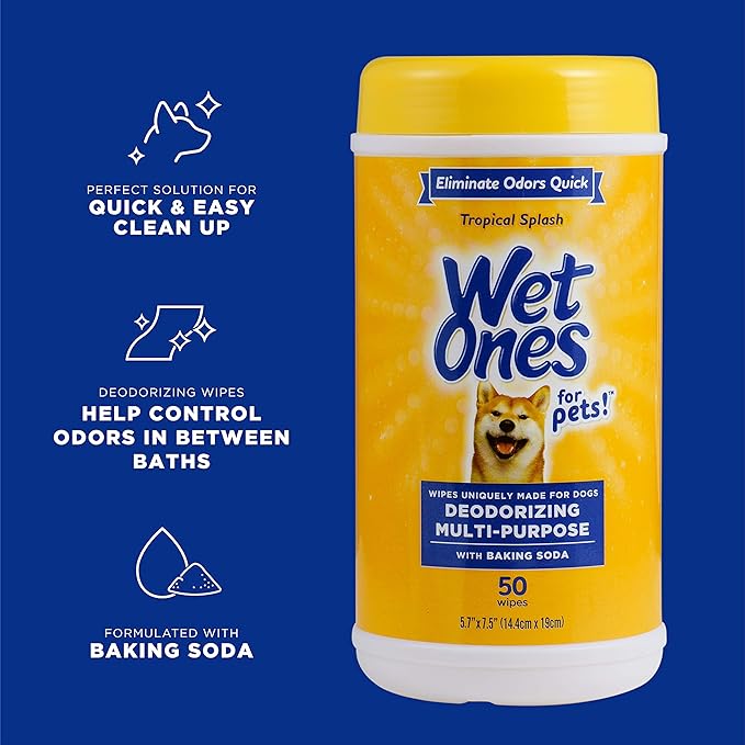 Wet Ones for Pets Deodorizing Multi-Purpose Dog Wipes with Baking Soda Dog Deodorizing Wipes for All Dogs in Tropical Splash Scent, Wipes for Deodorizing Dogs (Pack of 3,150 Count Total)