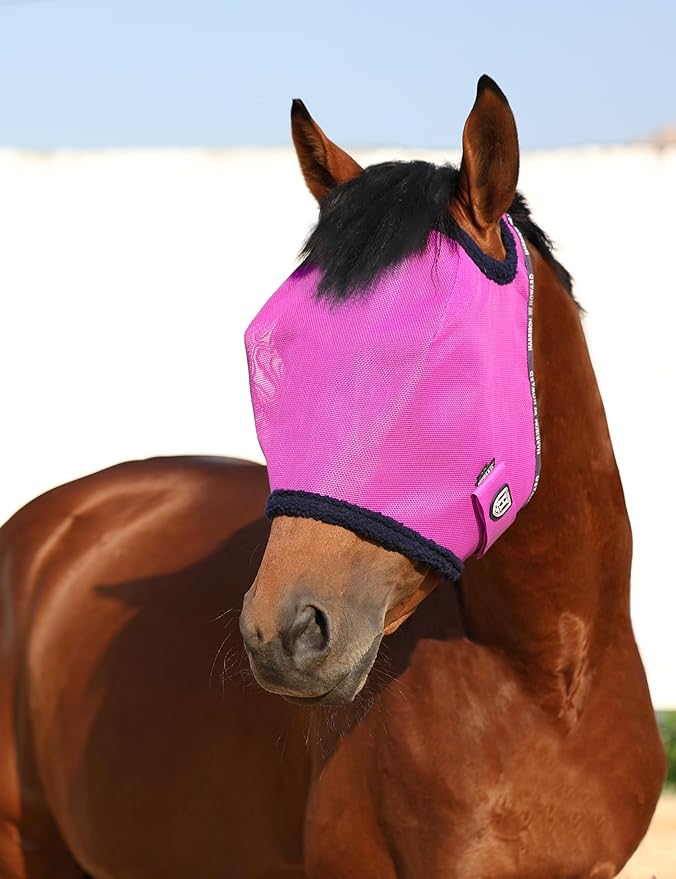 Harrison Howard All Round Mesh Horse Fly Mask UV Protective with Fleece Padded Edging Purple M