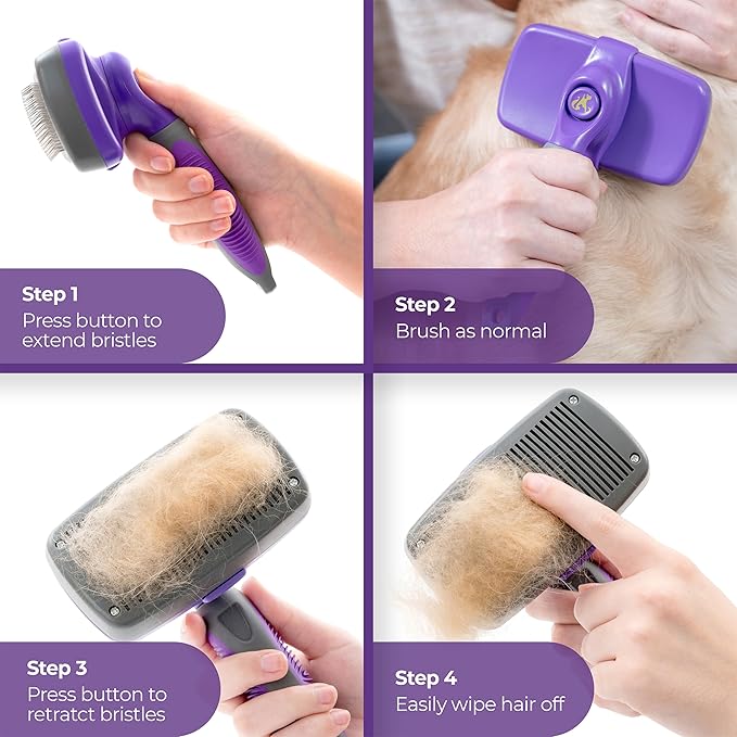 Hertko Dog & Cat Brush, Dog Brush for Shedding, Cat & Dog Grooming, Self Cleaning Slicker Brush for Pets, Grooming Brushes for Long Short Haired Dogs Cats, Deshedding Brush Rake | Original + Scissors