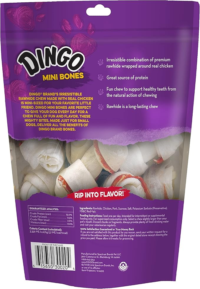 Dingo Mini Bones 7 Count, Rawhide For Dogs, Made With Real Chicken