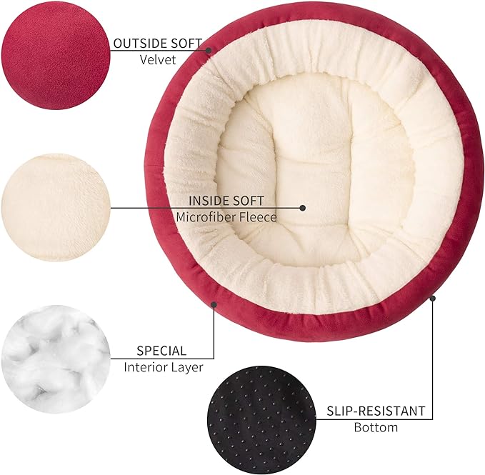 Love's cabin Round Donut Cat and Dog Cushion Bed, 20in Pet Bed for Cats or Small Dogs, Anti-Slip & Water-Resistant Bottom, Super Soft Durable Fabric Pet beds, Washable Luxury Cat & Dog Bed Red