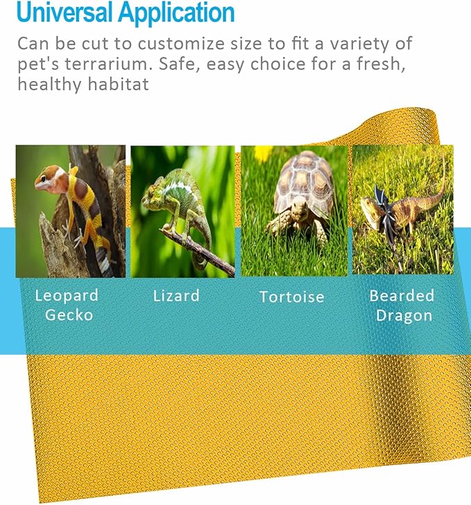 Bearded Dragon Tank Accessories, Reptile Terrarium Liner Substrate for Leopard Gecko, Snake, Lizard and Tortoise, Non-adhesive Reptile Carpet Bedding for Reptile Tank, Yellow