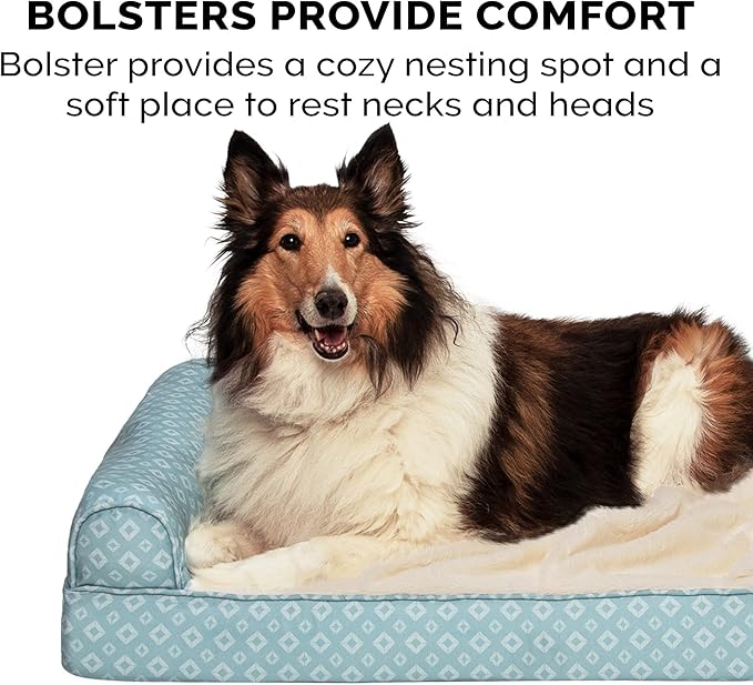 Furhaven Cozy Orthopedic Dog Bed for Large/Medium Dogs w/ Removable Bolsters & Washable Cover, For Dogs Up to 55 lbs - Plush & Diamond Print Nest Top Sofa - Aqua, Large