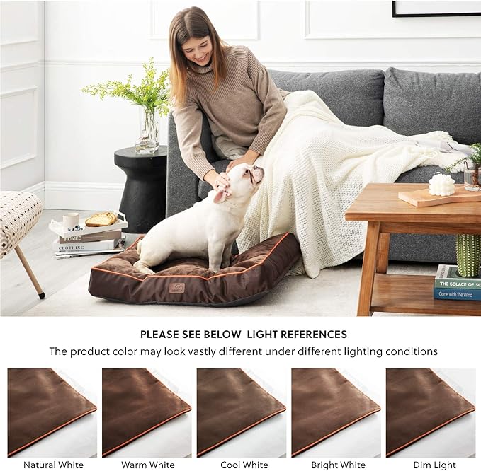 Bedsure Waterproof Dog Beds for Extra Large Dogs - Up to 100lbs XL Dog Bed with Removable Washable Cover, Pet Bed Mat Pillows, Brown