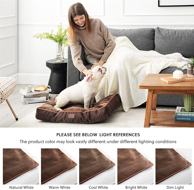 Bedsure Waterproof Dog Beds for Meidum Dogs - Up to 50lbs Medium Dog Bed with Removable Washable Cover, Pet Bed Mat Pillows, Brown