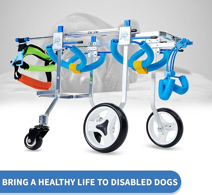 Adjustable 4-Wheel Dog Wheelchair| Pet Wheelchairs with Disabled Hind Legs Walking|Full Support Dog wheelchairs (7-Size) (XS)