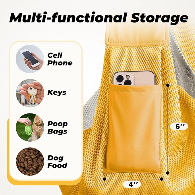 Dog Carrier Sling, Hand-Free Dog Sling Carrier for Small Dogs and Cats，Travel Safety Puppy Bag (Yellow)